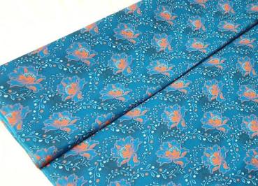 BLUE ORANGE FLOWER Afrikanischer-Shweshwe-Stoff-